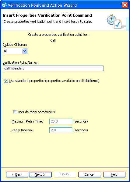 Figure 13. Insert Properties Verification Point Command window