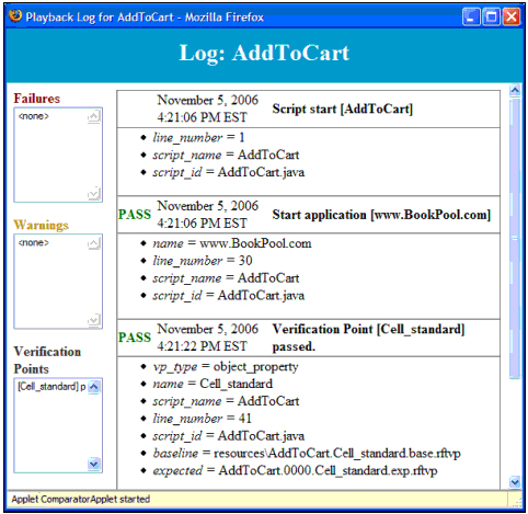 Figure 17. New browser window that displays the results of the test run