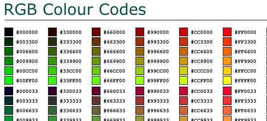 RGB Hex Colour Chart - Screen shot.