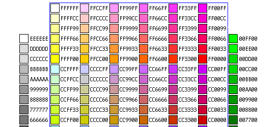 Hexidecimal Color Chart - screen shot.