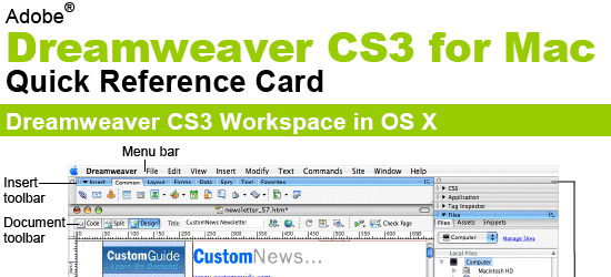 Dreamweaver CS3 for Mac Quick Reference Card - screen shot.