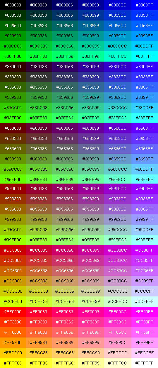 216种web安全颜色谱
