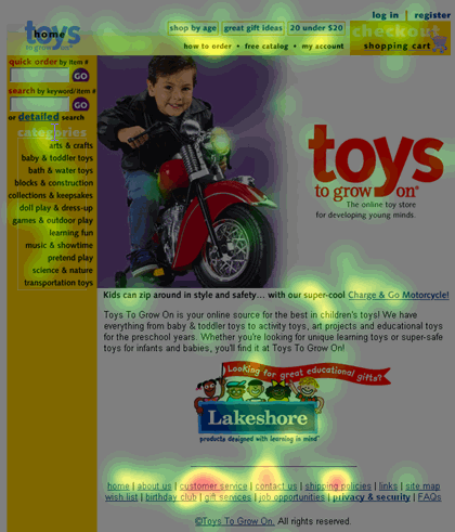 Homepage fixation hotspots for Task 1 -Toystogrowon.com