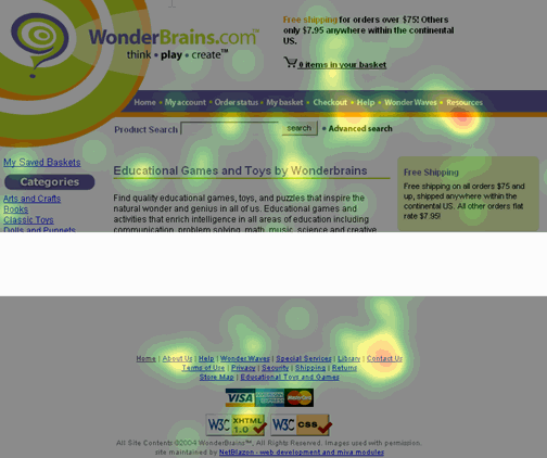  Homepage fixation hotspots on Task 1 -WonderBrains.com