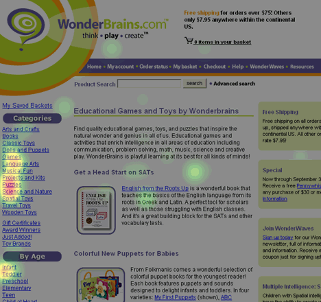 Homepage fixation hotspots on Task 2 -WonderBrains.com