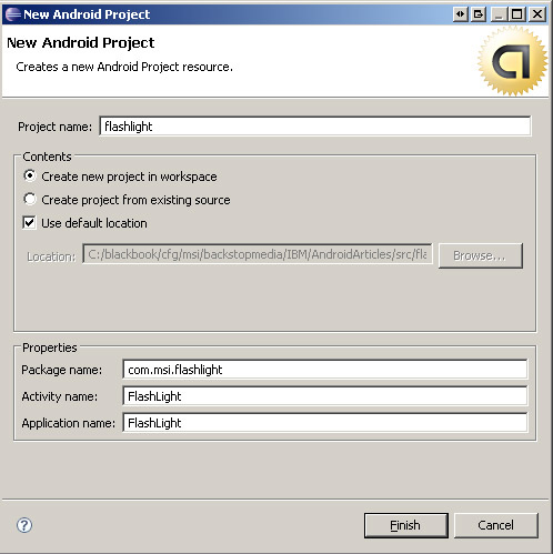 new Android project 