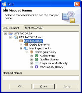 Mapping UML elements to new names