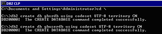 Commands that create databases with DB2 CLP