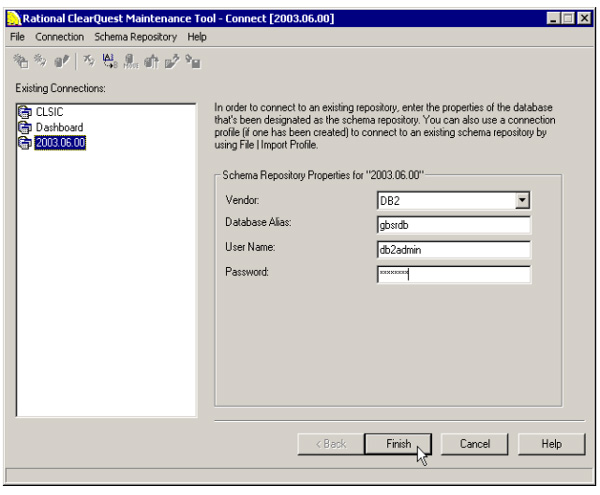 Enter the database properties