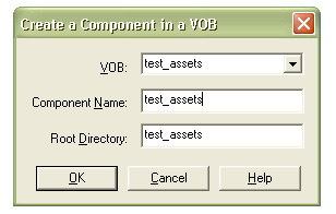 the Create a Component in a VOB dialog