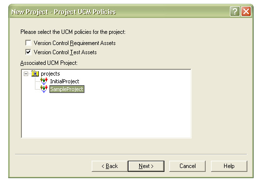 the Project UCM Policies step for the New Project wizard