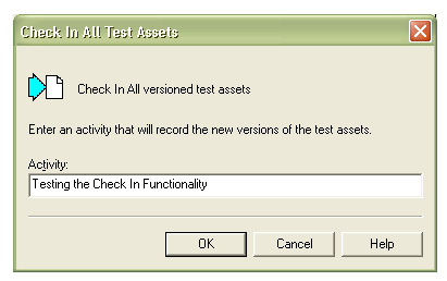 Opening the Check In All Test Assets dialog
