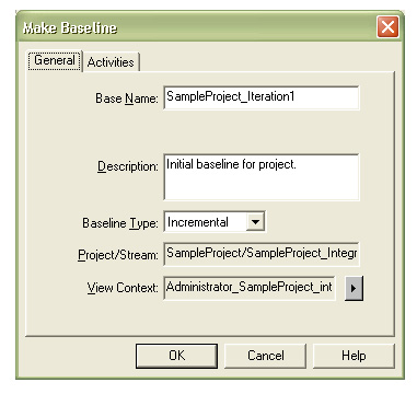 Opening the Make Baseline dialog.