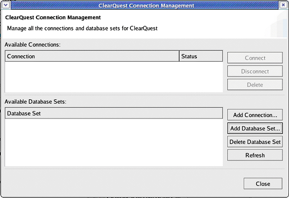 image of ClearQuest Connection Management panel