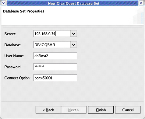 Database Set Properties dialog box