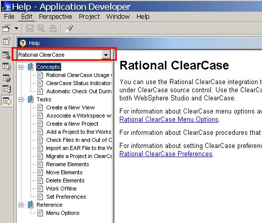  Application Developer  Help ͸ͼ˵ѡ Rational ClearCase