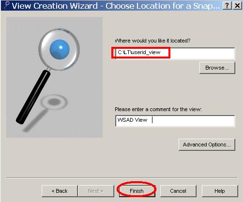 View Creation Wizard - Choose Location for a Snapshot view 窗格的抓屏