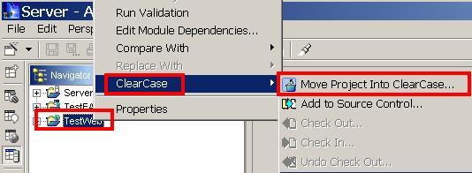 Move Project into ClearCase 选项的抓屏