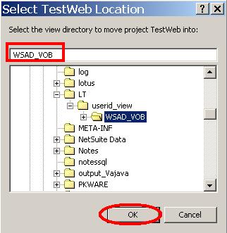 Select TestWeb Location 窗格的抓屏