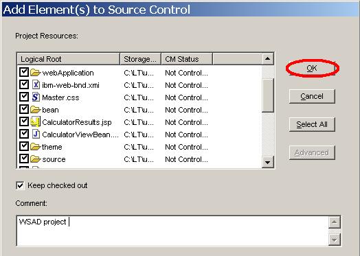 Add Element(s) to Source Control 窗格的抓屏