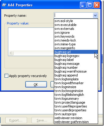 TortoiseSVN - Properties - Adds a new property - bugtraq:url