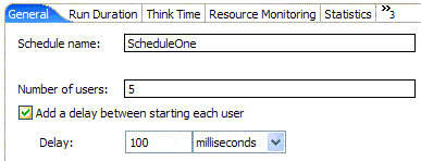 schedule name, number of users, and delay