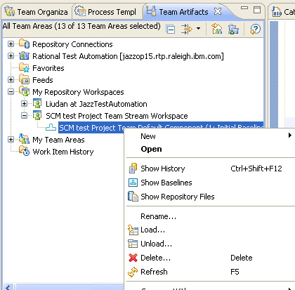  Team Artifacts ҳ���Լ����õĲ˵�ѡ�� 